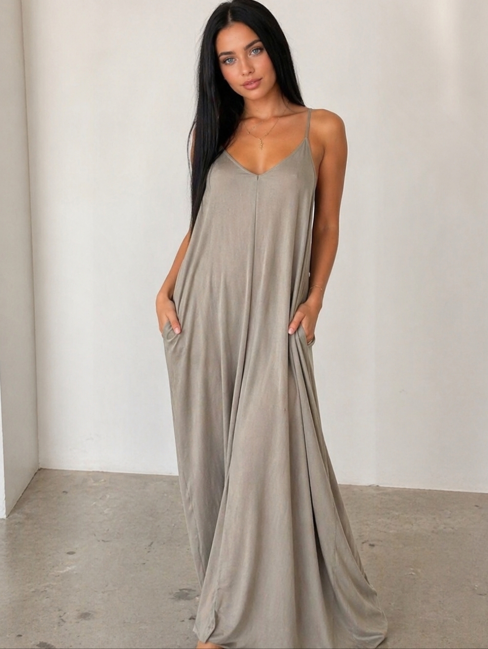 lovestitch Taupe Maxi Slip Dress